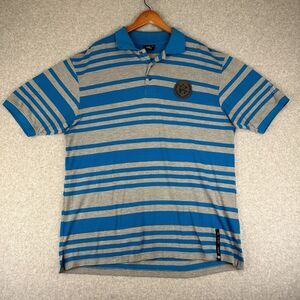 Red Ape Polo Shirt Mens XL Gray‎ Blue Striped Short Sleeve 100% Cotton